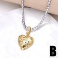 Tennis chain necklace with gold heart pendant featuring star cutout and crystals - Star Hollow Heart Pendant Style (B)
