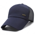 Navy blue breathable trucker hat with long brim and mountain crest metal badge - Adjustable / Mountain Label Navy Blue