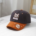 Detail of child's baseball cap with 3D cartoon dog embroidery and star patterns on brim - 52cm (2-5 Years) / Brown