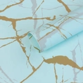 Waterproof sky blue marble flower wrapping paper with elegant gold vein texture - Golden Marble - Lake Blue