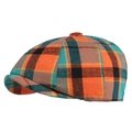 British style plaid newsboy cap in orange, cyan, and black wool blend fabric - One Size 56-58cm / Cotton-Orange