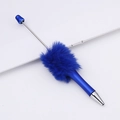 Royal blue DIY beaded pen with fuzzy plush ball and silver metallic twist barrel - Royal Blue