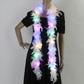 White feather boa with colorful LED lights worn by a model for party decorations - Large Decorative Boa / White/Thick/Multi-color Light