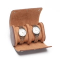 Three-slot brown crocodile pattern leather watch roll case with soft suede interior - Crocodile Brown - 2 Slots