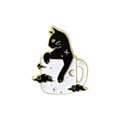 Cute black cat enamel pin resting on a white coffee mug with golden moon and star patterns - Coffee Mug Cat Style (XZ4382)