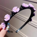 Diadema negra para niñas con pinzas de margaritas moradas para peinados infantiles - Margarita Púrpura