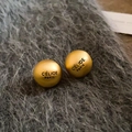 Matte gold spherical C-shaped stud earrings featuring engraved heart details - Matte Gold (925 Sterling Silver Earring Post)