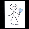 Greeting card with light blue heart-shaped crystal stone and hand-drawn figure - Opal (Synthetic)