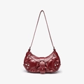 Detail shot of the wine red crocodile texture bag with buckle and silver metal rivets - Smooth Wine Red