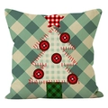 Funda de cojín de lino con árbol de Navidad en cuadros verdes y detalles de botones - Estilo 2 / 45*45cm (Sin Inserto)