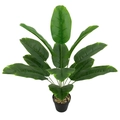 Detail of 18-head artificial bird of paradise plant with green leaves in a black pot - 12-Head Traveler's Banana Tree Green (Without Pot)