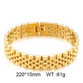Polished golden stainless steel watch band bracelet 15mm width in adjustable link style - Gold (KB151987-KFC)