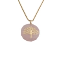 Halskette mit rosa Kristall-Lebensbaum-Anhänger und goldener gedrehter Seilkette - Rosenquarz + 60CM Seilkette