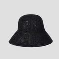 Détail d'un chapeau de paille au crochet noir avec tissage floral creux et style bob - M(56-58cm) / Noir