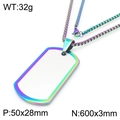 Rainbow plated stainless steel dog tag necklace with sandblasted finish and pearl chain - Colorful