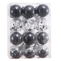 Set of 12 black and clear plastic Christmas ornaments in a transparent gift box - 6cm / Set of 24 / Black