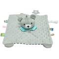 Gray baby bear security blanket with textured minky fabric and star shaped teether - Grey Bear (Side Foot)