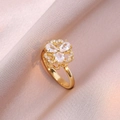 Rotating four-leaf clover ring in gold finish with micro-set zircon on silk background - Three-petal Flower Ring(J0040) / Gold