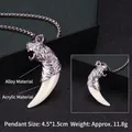 Retro tiger head necklace with faux tooth pendant made of alloy and acrylic - Wolf Tooth No.29 + 70cm Steel Chain