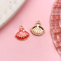 Pink and gold shell charms with Summer engraving for DIY jewelry making sets - Pink Enamel Summer Shell