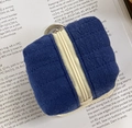 Quilted storage pouch for earbuds and data cables in navy blue and cream fabric - Dark Blue