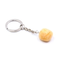 Irregular yellow natural crystal agate stone keychain with silver metal ring and chain - Topaz