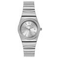 Reloj GEDI de lujo para mujer en plata con bisel de cristal y fecha integrada - Caja Plateada Esfera Blanca