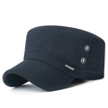 Berretto militare piatto blu scuro in twill di cotone lavato con occhielli metallici - Regolabile / Blu navy