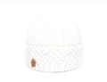 Classic white chunky knit beanie with diamond pattern and decorative leather side label - White