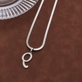 Silver snake chain necklace featuring a minimalist lowercase letter e pendant design - Letter Q