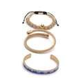 3pcs set of gold stainless steel crown bracelets with Roman numerals and twisted cable - 4-Blue Roman Numeral Bangle Set A