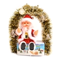 Electric Santa Claus ornament with Merry Christmas foil arch and festive music box base - Golden Wreath Santa