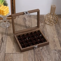 Walnut wood jewelry box with glass lid and velvet interior for ring storage - 24 Grids Jewelry Box / Walnut Color