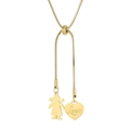 Adjustable golden snake chain necklace with Love heart and girl silhouette charms - Gold (KN202594-Z)