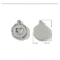 Macro view of stainless steel heart pendant showing 15mm dimensions and polished texture - Round with Heart Indent Style (VG348)