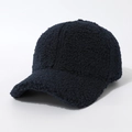 Detail of navy blue fuzzy teddy fleece texture on a warm winter baseball cap - Navy Blue
