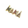 Macro detail of gold MAMA letter pendant with colorful pavé cubic zirconia inlay - MAMA Uppercase Rainbow Zirconia Pendant