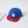 Close-up of boys flat brim baseball cap featuring red and blue colors and a white star - 2-8 Years / Navy Blue and Red