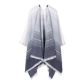 Close-up of knit shawl fringe detail with black and white gradient striped pattern - One Size / Gradient Stripe - Navy Blue