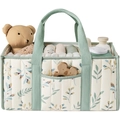 Quilted fabric diaper organizer with green leaf patterns and soft handle detail - 38.1*25.4*17.8cm / Sage Leaf