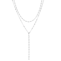 Minimalist double layer silver Y-shaped tassel necklace with smooth metallic texture - Double Layer White K 5