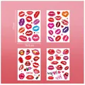 Set mit 4 temporären Tattoos mit bunten Lippen, Rosen und Herzen für den Valentinstag - QM001-004 Lippen-Themen-Set (4 Blatt/Set)