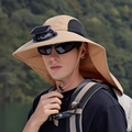 Khaki outdoor sun hat with solar fan neck flap and breathable mesh for fishing - Khaki (Fan Style)