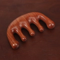 Polished red sandalwood 5-tooth scalp massage comb with natural wood grain - Red Sandalwood Massage Comb / Red Brown