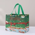 Green Christmas non-woven gift bag featuring Santa and snowman with Merry Christmas print - Christmas Style 4