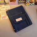 Vintage dark blue denim notebook cover with Good Luck tag and pencil holder detail - Vintage Blue