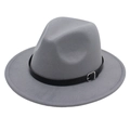Classic grey felt jazz fedora hat with black faux leather belt and silver metal buckle - M (56-58cm) / Light Grey (Black Leather Band)