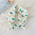 Floral cotton linen silk scarf featuring yellow flowers on white background, knotted style - Small Tulip Yellow