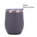 Insulated 12oz stainless steel egg shaped cup in charcoal grey with clear lid - Charcoal Grey (Silver Rim)