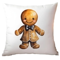 White Christmas pillow cover featuring a cute gingerbread man with festive watercolor art - Hand-drawn Gingerbread Man
